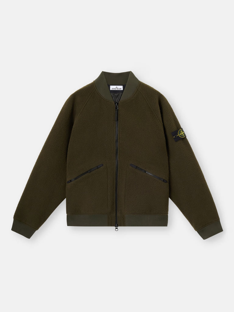 VESTE BOMBER EN LAINE - VERT MILITAIRE
